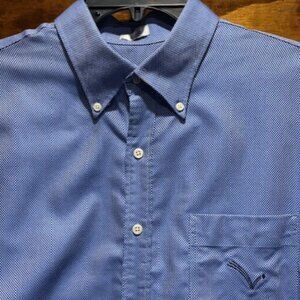 Peter Millar NanoLuxe 100% Cotton Easy Care Blue White Logo Pocket Button Down L